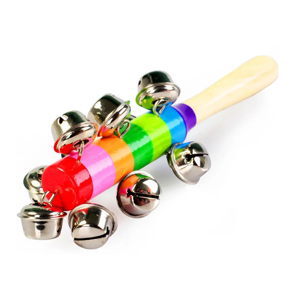 2-teiliges Handglocken in Regenbogenfarben, Holzrasseln, Puzzle, Baby-Spielzeug zur sensorischen Entwicklung, pädagogisches Bambus-Säuglings-Shaker für Kleinkinder