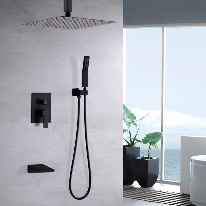 

10" Matte Black Shower System Wall Mount Faucet Set with High Pressure Luxury Showerhead & Handheld, Includes Rough-in Valve