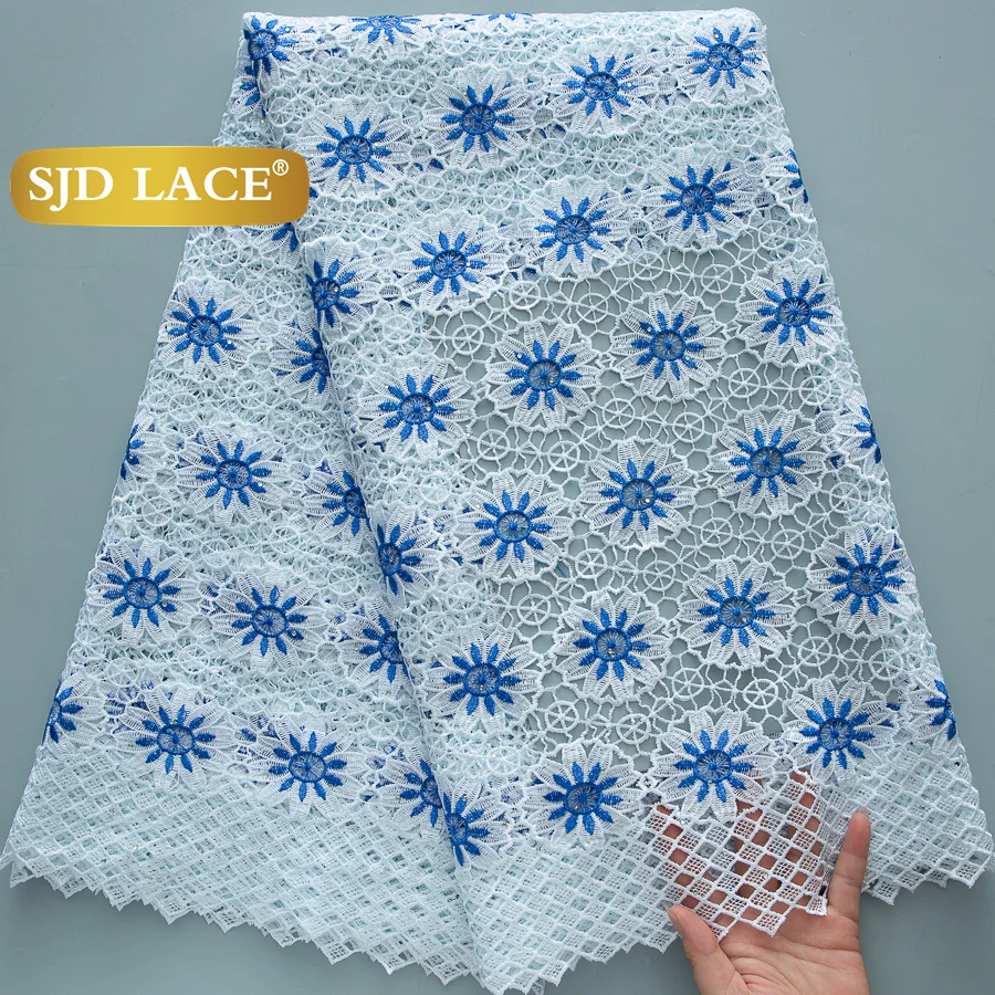

SJD LACE Nigerian Stones Guipure Cord Lace Fabric 5Yards 2025 Latest African Water Soluble Lace For Women Party Dresses Sew 4509