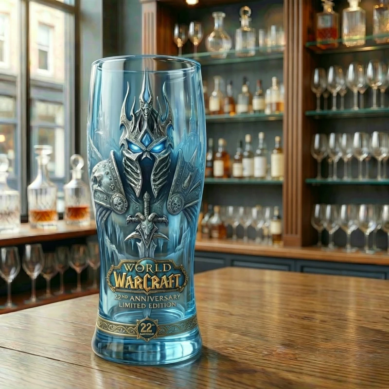 Vaso de Cerveza con Grabado del Rey Lich del 22.º Aniversario de World of Warcraft, con Diseño de la Fortaleza Corona de Hielo