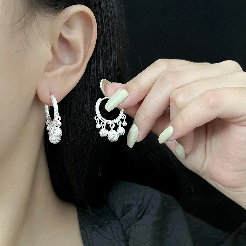 925 Sterling Silver Vintage Happy Planet Tassel Hoop Earrings For Women 2023 Korean Wedding Party Jewelry Gift Female Pendientes