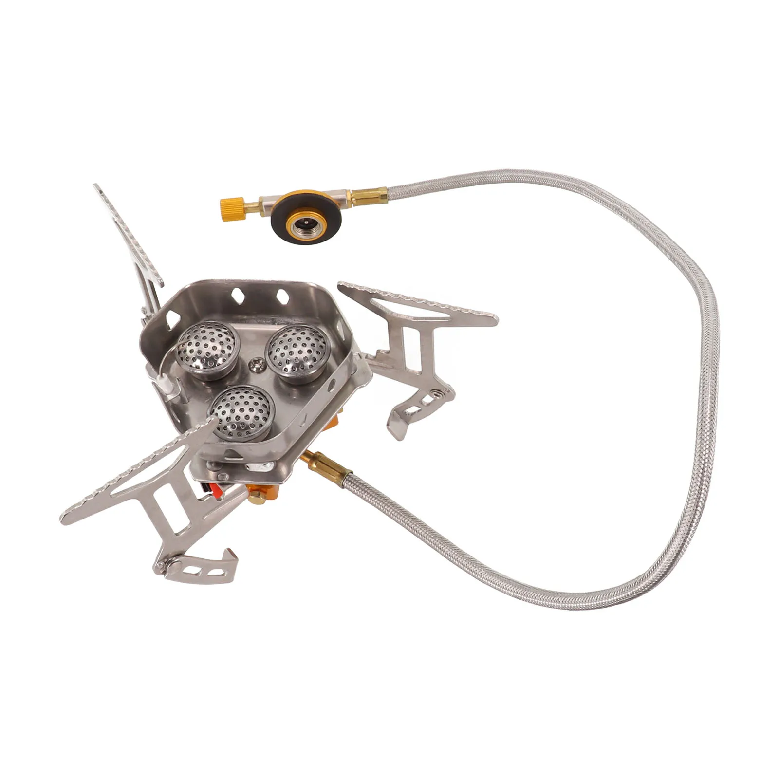 Газовая плита для кемпинга с тремя головками, 5800 Вт, регулируемая 3 горелки, ветрозащитная походная плита, товары для кемпинга на открытом воздухе