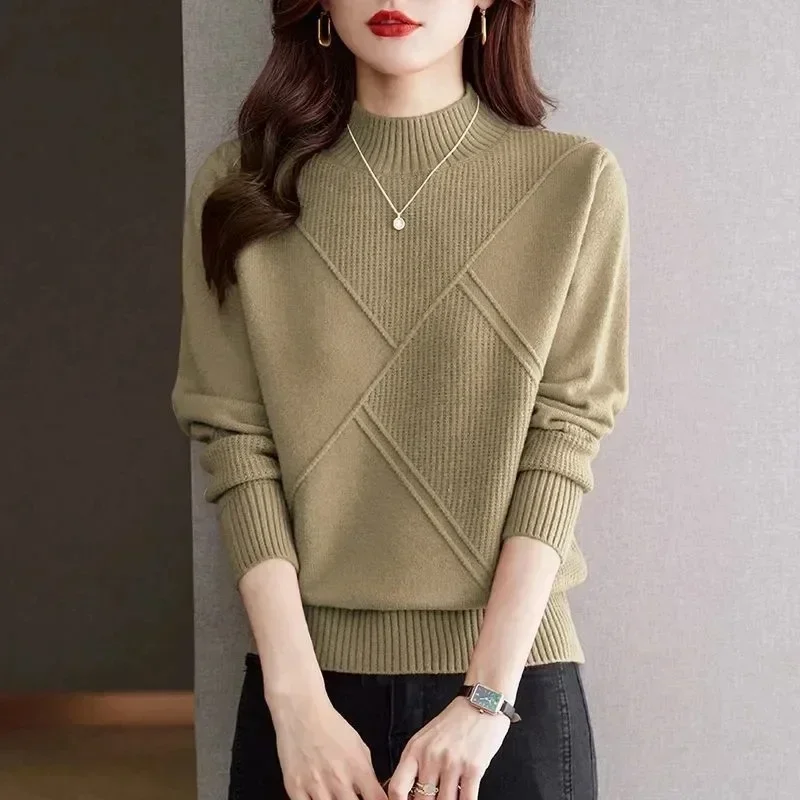 New Autumn Winter Half-High-Necked Ladies Pullover Sweater Coat Female Fashion Women's Jacket Knitwear Bottoming Shirt Tops