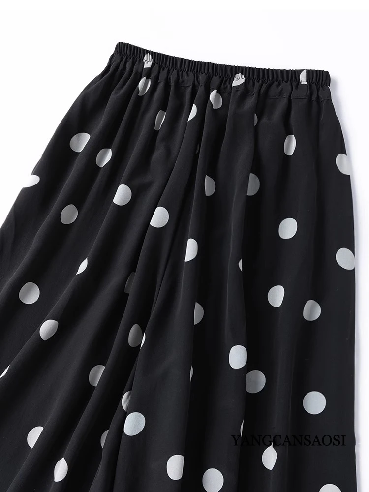 Modern Large Polka Dot 100% Natural Mulberry Silk Crepe De Chine Elastic Waist Women's Fashionable Cropped Lantern Pants