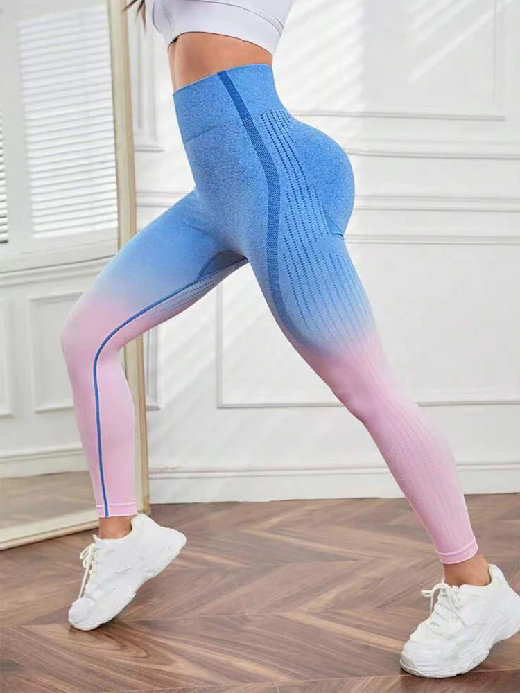 Women Gradient Yoga Leggings Seamless High Waist Leggings Gym Fitness Clothing Workout Leggings JoggingTights Pants