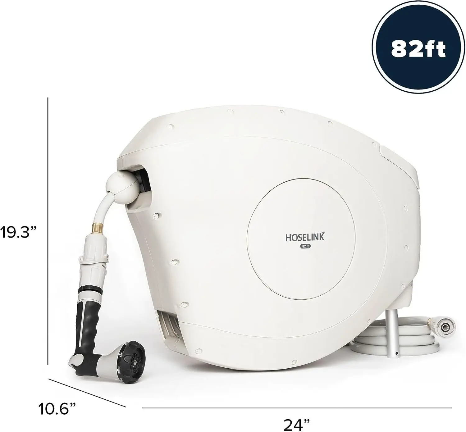 Carretel de mangueira de jardim retrátil automático, bico de pulverização de 8 padrões de 9/16”, mangueira sem torção estabilizada UV, água completa montada na parede