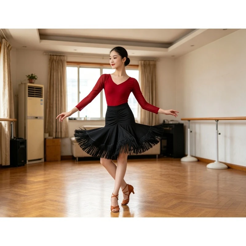 

Sexy Latin Dance Skirt Women Summer Fringe Flared Hem Mini Tango Rumba Performance Wear Suitable For Stage Performance Practice