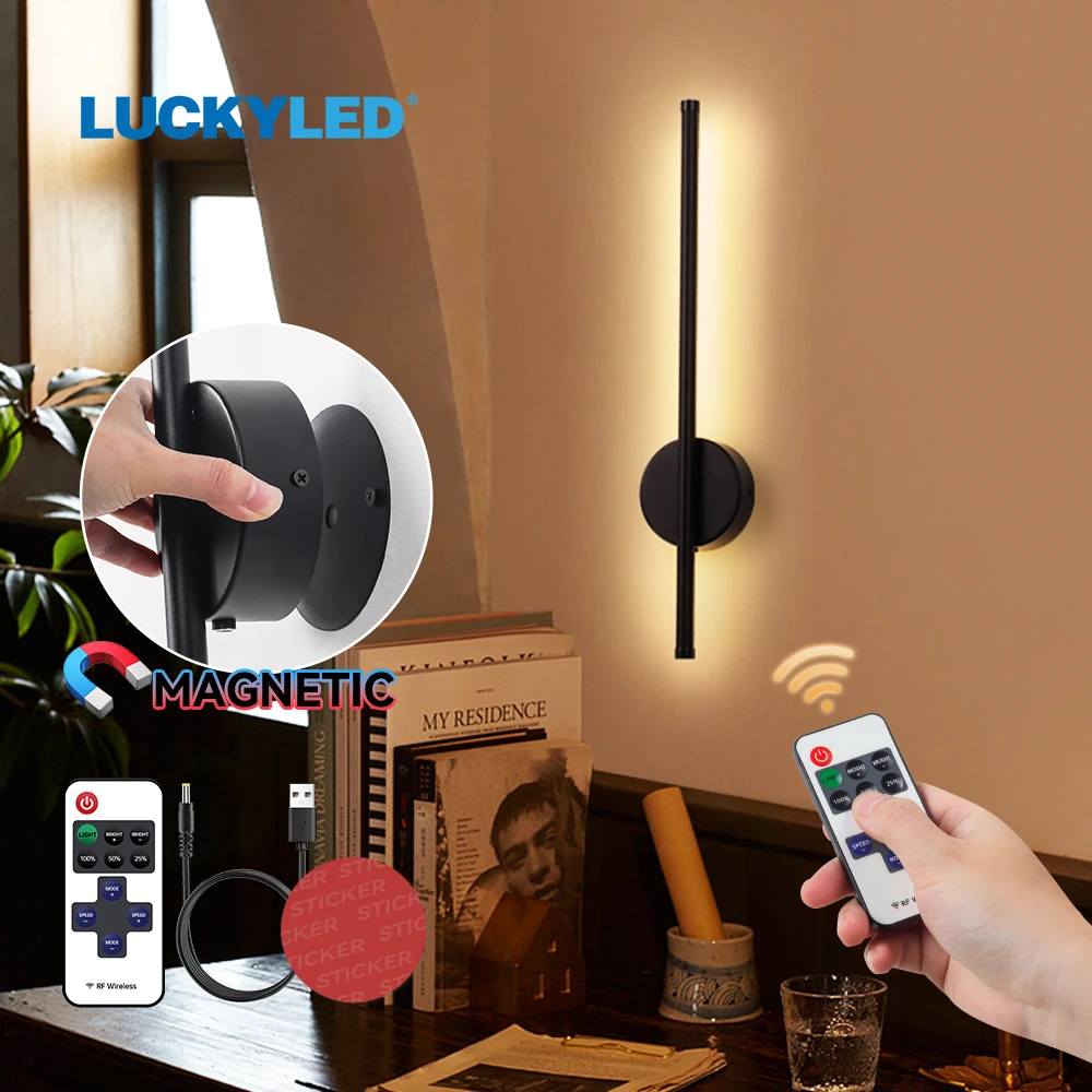 LED Wall Lamp USB Rechargeable 50cm 80cm Internal Wall Sconce Wireless with Remote Control Bedroom Bedside Lamp
