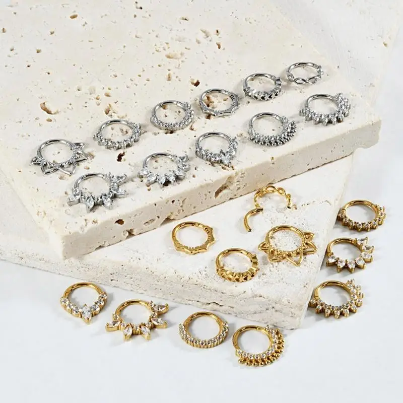 

31BB Stylish Crystal Septum Ring Stainless Steel Nose Jewelry Ear Cartilage Hoop Body Piercing Accessory for Parties Wear
