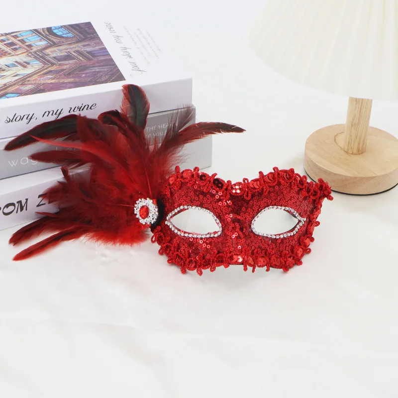 

Venetian Party Mask Faux Sequins Half-Face Mask Feather Mask Colorful For Parties Cosplay Ball