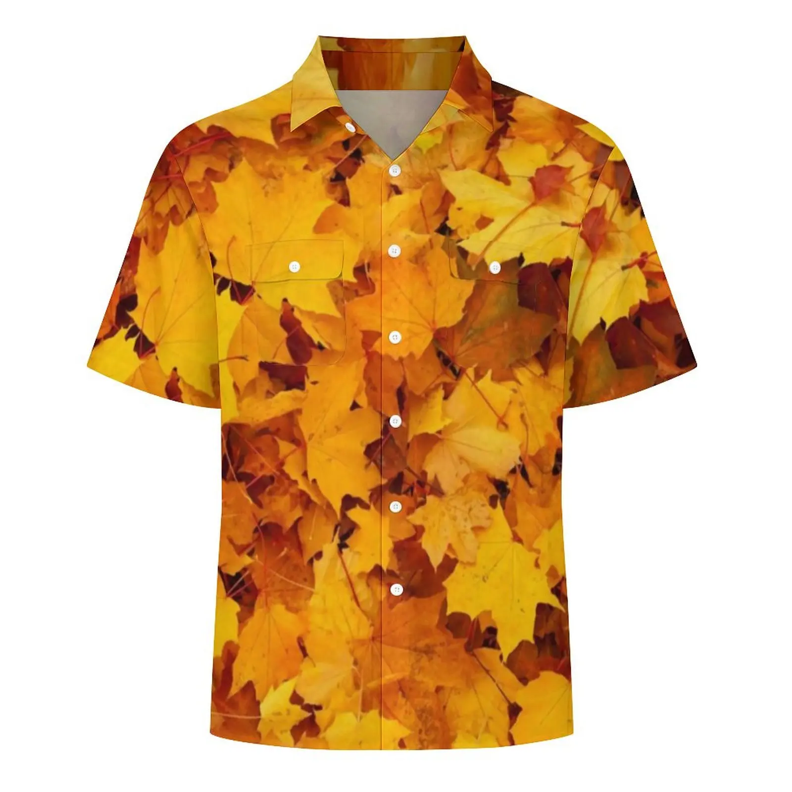 Hawaiian Shirt Autumn Leaves Design Blouses Yellow Maple Leaf Loose Casual Shirts Men Short Sleeve Streetwear Oversize Clothes