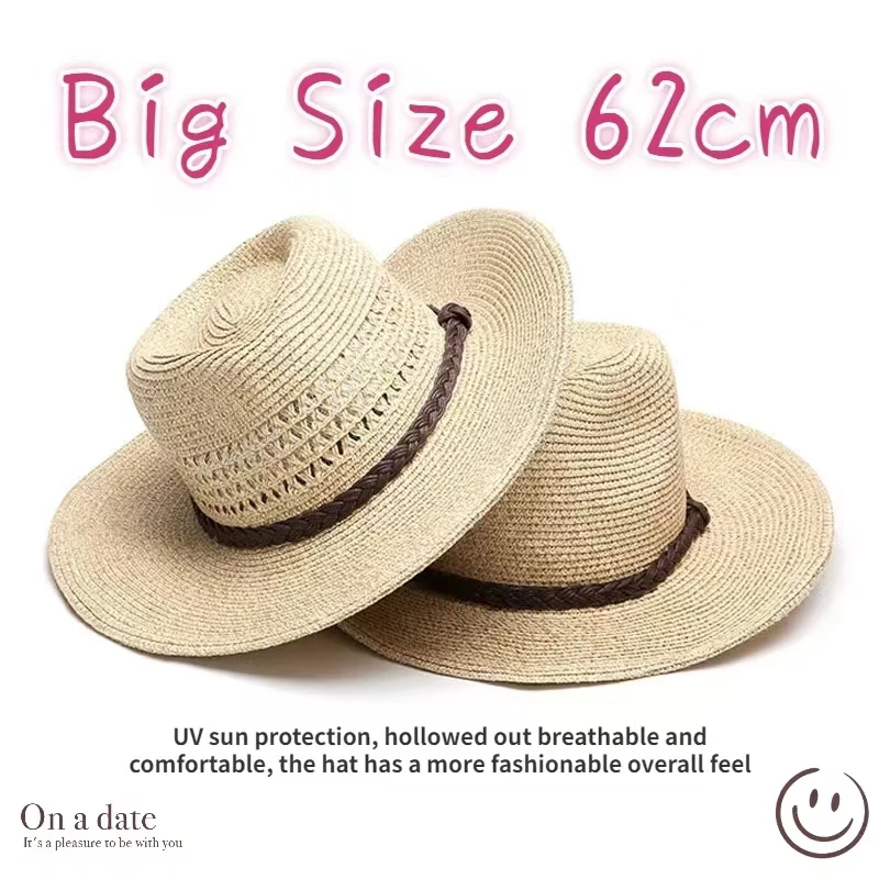 Sombrero de paja plegable hueco para hombre, sombrilla para exteriores, sombrero para el sol, sombrero para la playa, aleros grandes, edición coreana, 62cm