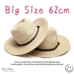 62cm Summer Men's Hollow Foldable Straw Hat Outdoor Sunshade Hat Sun Hat Beach Hat Big Eaves Korean Edition Straw Hat