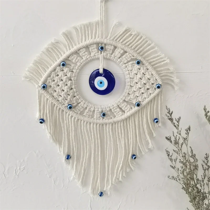 Blue Eye Shaped Tapestry Party Event Wall Decoration Pendant Height 33-72cm Handmade Rope Woven Creative Decor Wall Blanket 1pcs