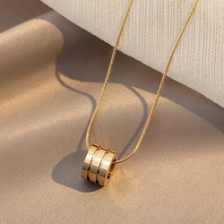 New European Fashion Simple Luxury High Quality Titanium Steel Cylinder Pendant Necklace Gift Party Women Jewelry Necklace 2022
