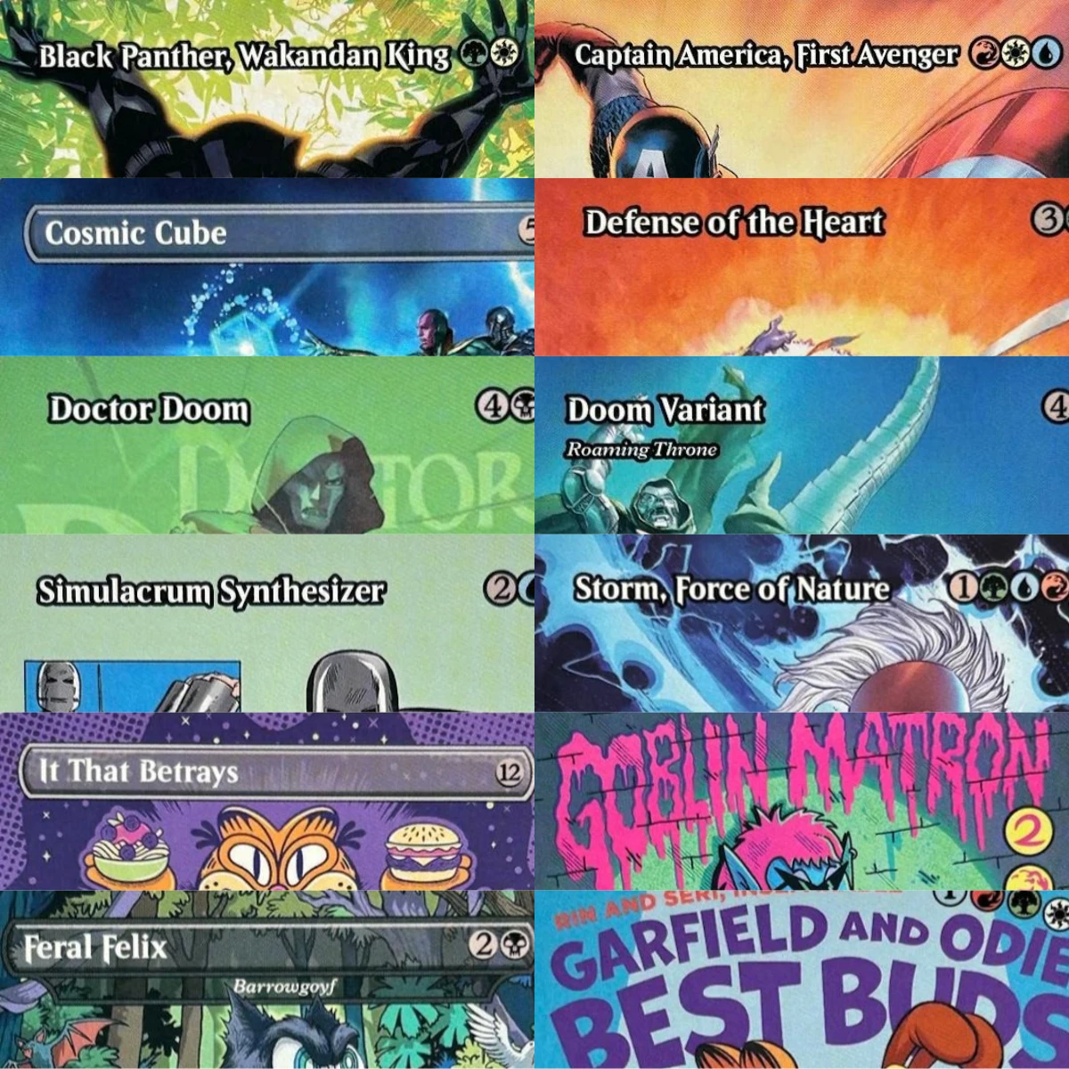 Tarjeta Proxy Mágica TCG de MAR MSH SLD: Capitán Wakandan, Titán Furioso, Matrona Goblin, Impresionista Ingenioso