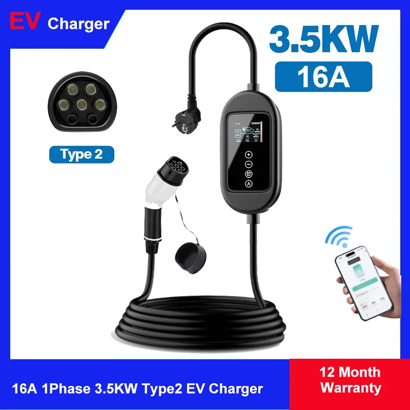 

Portable EV Charger 16A 1Phase 3.5KW Electronic Car Charger Type2 Smart APP Wi-Fi Control for Electric Vehicle Car Charger