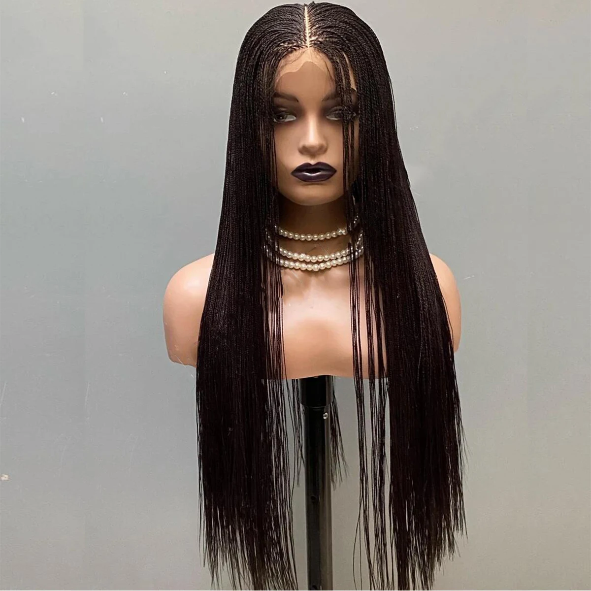 Black Micro Twist Braided Lace Front Wig — Glueless, 26 Inch