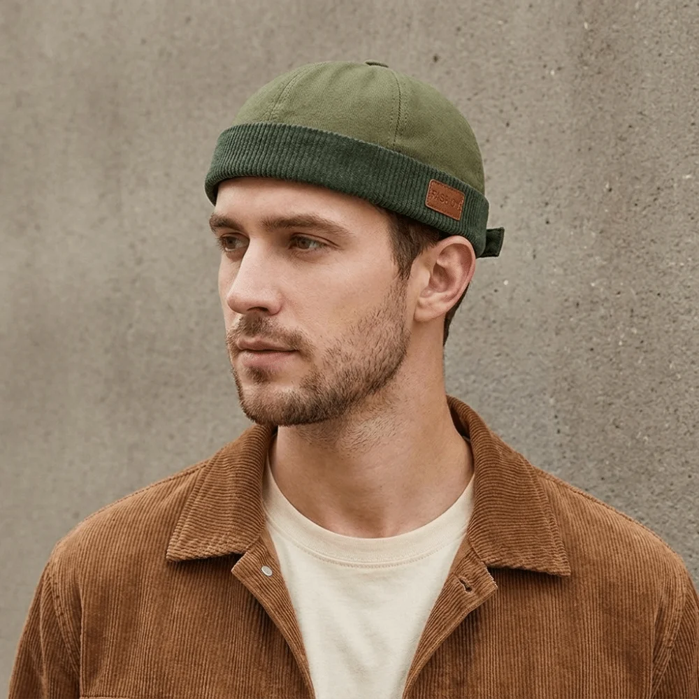 Fashion Corduroy Splicing Dome Melon Cap Brimless Solid Color Landlord Hat Beanies Hip Hop Docker Hat Camping