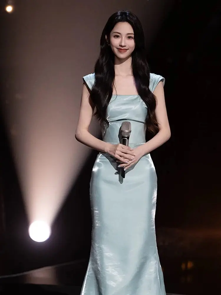 

iny Satin Mermaid Evening Gown One oulder Sle for Birthday Par Host Ballroom Dance Performance Chinese New Year