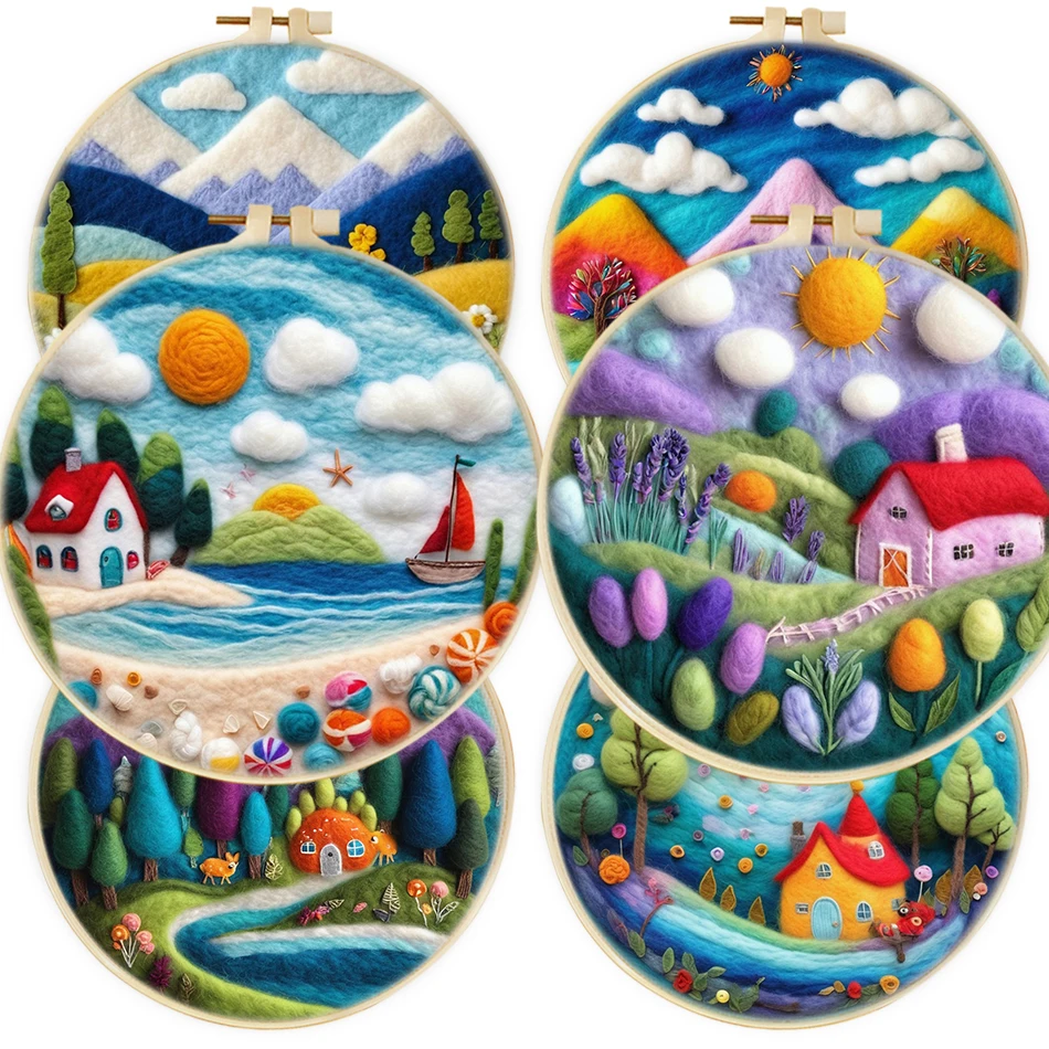 20x20 سنتيمتر الإطار Diy بها بنفسك مجموعات الطلاء الصوف المشهد DIY بها بنفسك الصوف إبرة ورأى اللوحة Diy بها بنفسك عدة الحرفية صورة الحرف اليدوية لأمي هدية #1