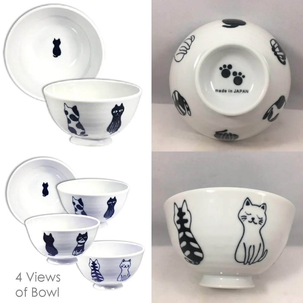 Cuenco de sopa de arroz japonés de porcelana de 4,5 pulgadas, juego Maneki Neko de gato de la suerte, vajilla de cocina, cuenco de cerámica de estilo japonés bonito para