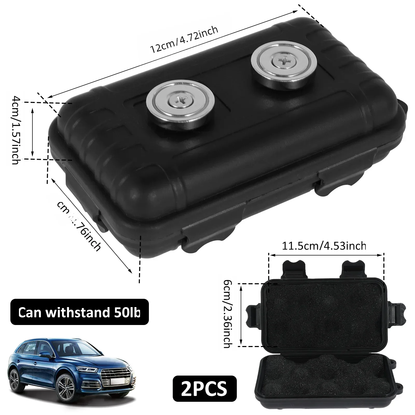 Porta-chaves magnético sob o carro Hide Key Box, Ímã forte, Waterproof Key Hider, Caixa de armazenamento à prova d\'água, Localizador GPS