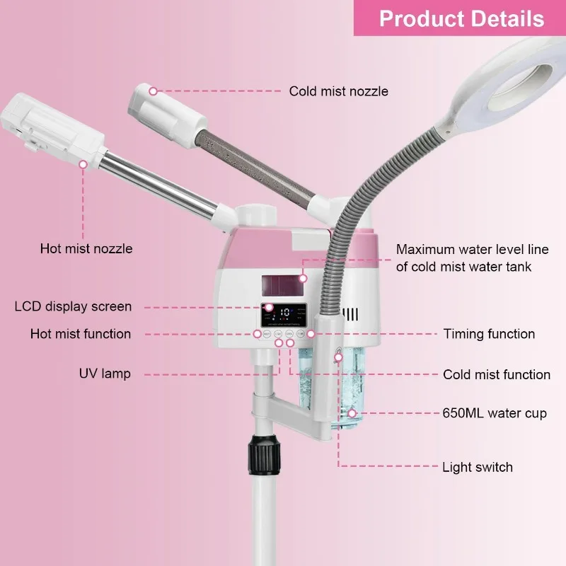 Professional Facial Steamer, 3 in 1 Facial Steamer with 5X Magnifying Lamp Hot&Cool Mist, Esthetician Steamer on Wheels