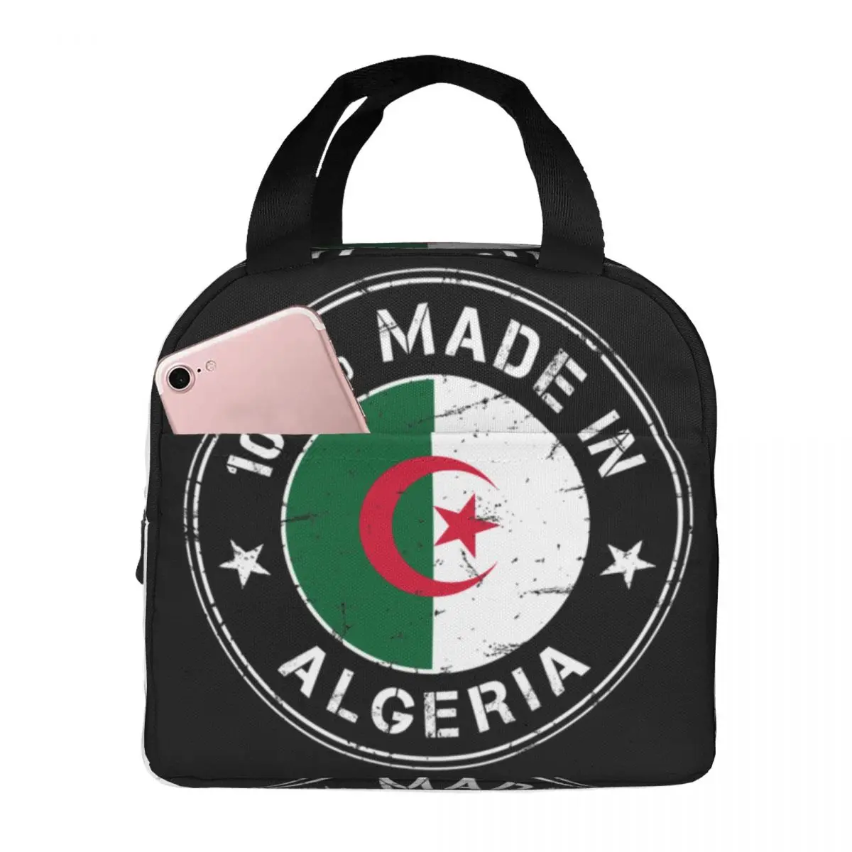 Algeria Map Algerian Flag Insulated Lunch Bag for Outdoor Picnic Waterproof Cooler Thermal Lunch Box
