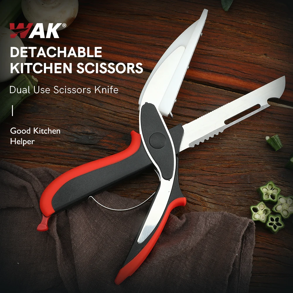 WAK 2 In 1 Multifunction Kitchen Scissors Stainless Steel Kitchen Scissors With PP Handle Detachable Kitchen Knife Scissors