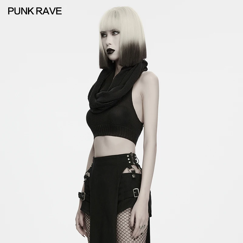 PUNK RAVE Women's Wasteland Pullover Sweater Drawstring Design While Skull Embellishments Punk Vibe Party Club Top