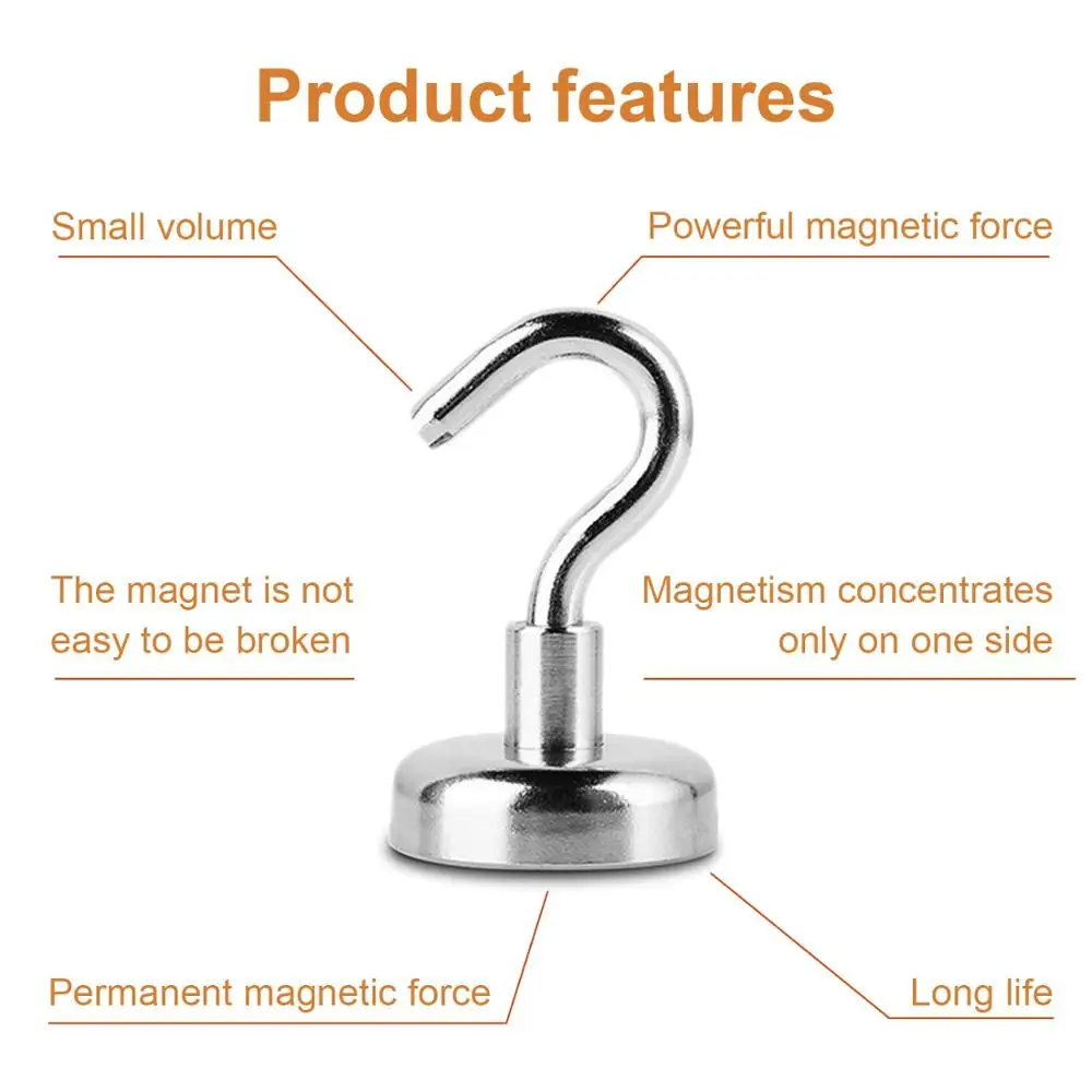 8PCS Strong Neodymium Magnetic Hook Hold Up To 12kg 5Pounds Diameter 20mm  Magnets Quick Hook For Home Kitchen Workplace etc