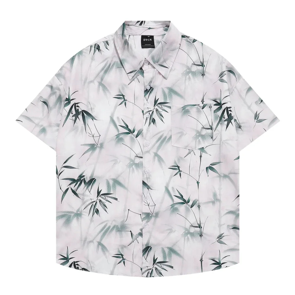 

Mens Retro Hawaiian Beach Shirts Harajuku Bamboo Leaves Print Shirt Streetwear Hip Hop Summer Unisex Casual Aloha Button Tops