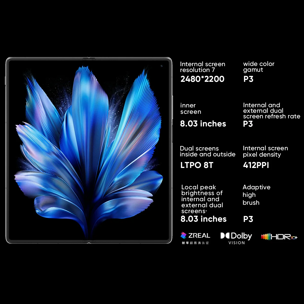 Vivo X Fold 3 Smartphone Snapdragon 8 Gen 2 8.03" AMOLED 120Hz Display 5500mAh 80W SuperVOOC 50MP Fotocamera OriginOS 4 NFC eOTA