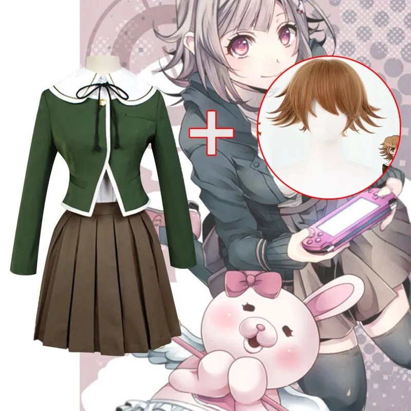 Danganronpa V3 Cosplay Traje para Mulheres, Chihiro, Uniforme Fujisaki, Uniforme Escolar, Casaco, Saia, Casaco, Fantasias de Anime, Novo
