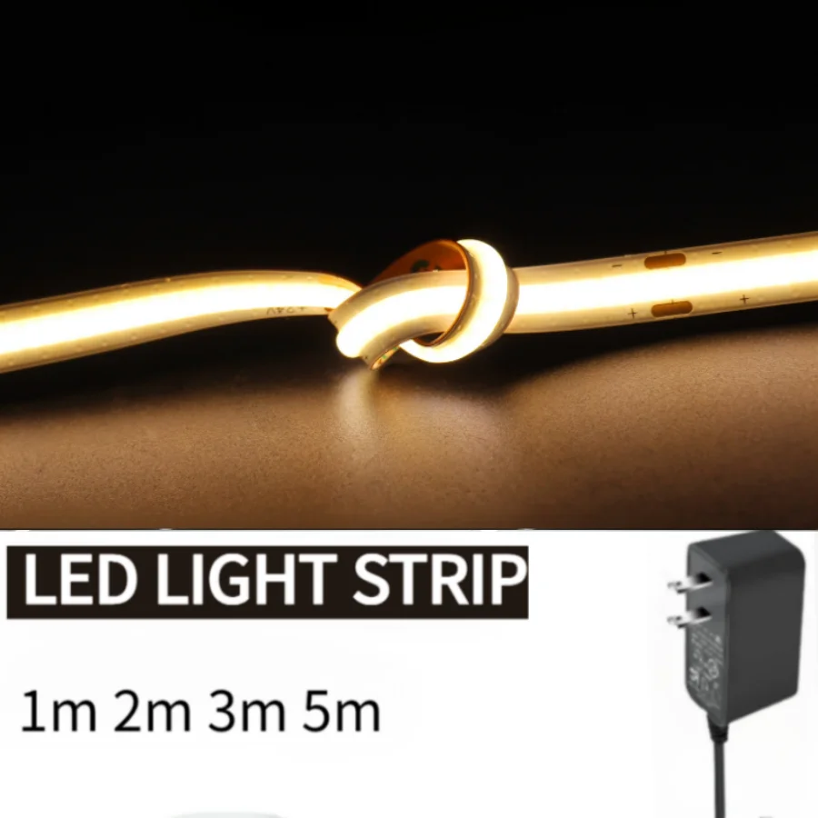 110-240V COB Led Strip Light with Power Adapter Decoration Lighting Tape for Room Backlight Ribbon