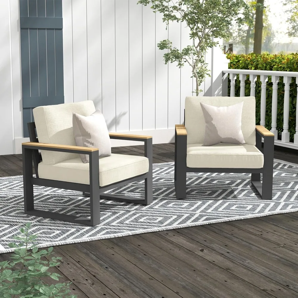 

All-Weather Metal Patio Sofa Set, 2-Piece Outdoor Aluminum Chairs with Adjustable Height Feet