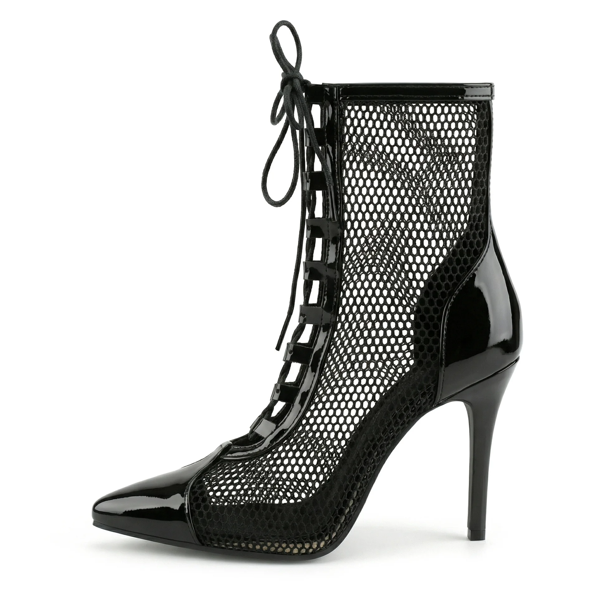 Summer Women High Heel Boots Temperament Pointed High Heel Cool Boots Breathable Hollow Out Mesh Boot Women Mid-calf Cool Boots