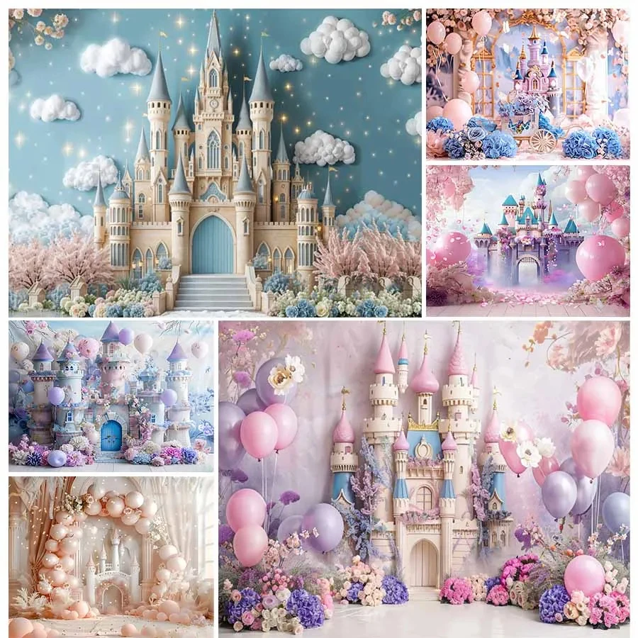 

Baby Girl's 1st Birthday Backdrop Photography Castle Baby Princess Shower Party Background Photo Photographic Studio Shoots Prop