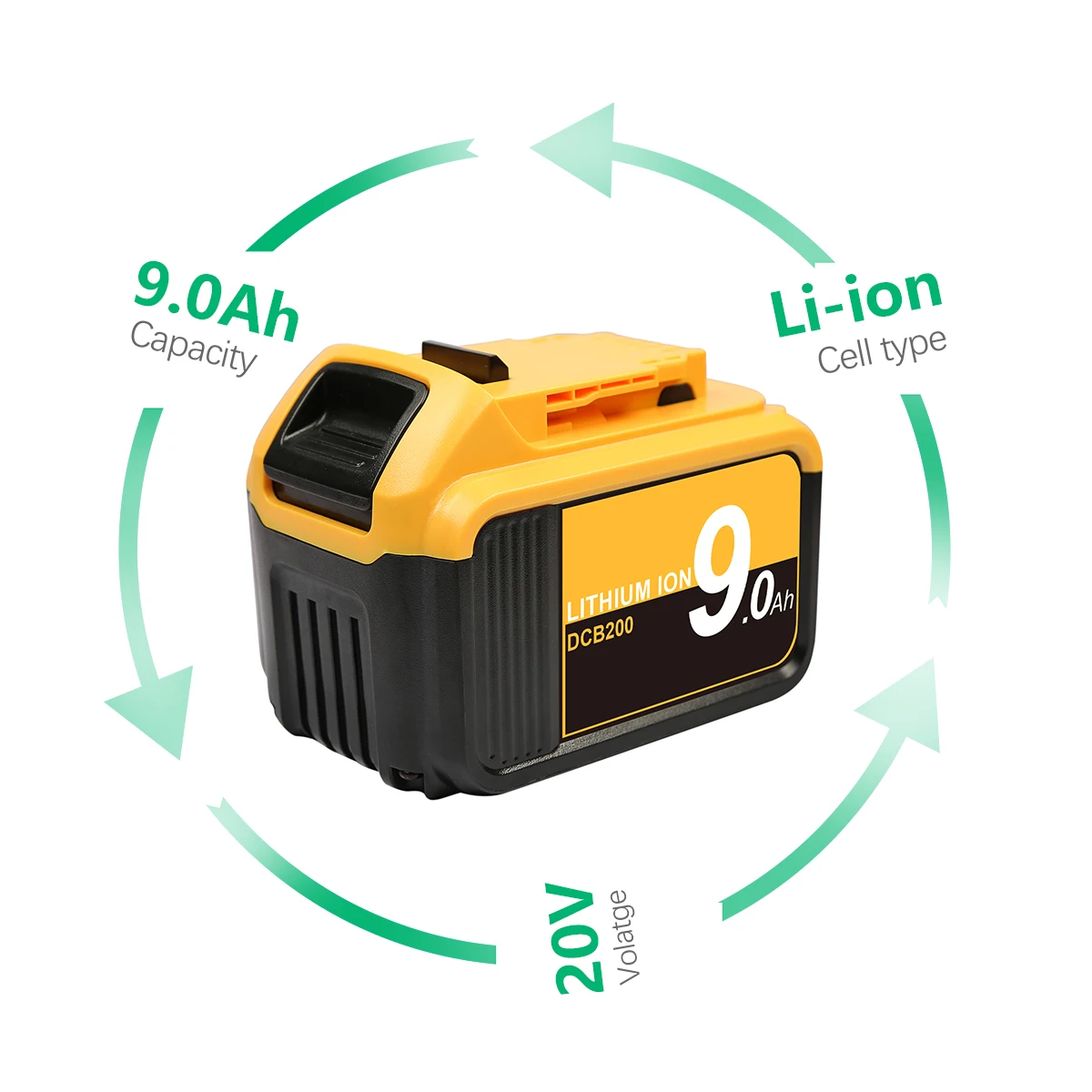 Powtree18/20V Max 9.0Ah DCB205 Battery Replacement Lithium Battery for Dewalt DCB200 DCB201 DCB203 DCB204 DCB205 DCB206 DCB207