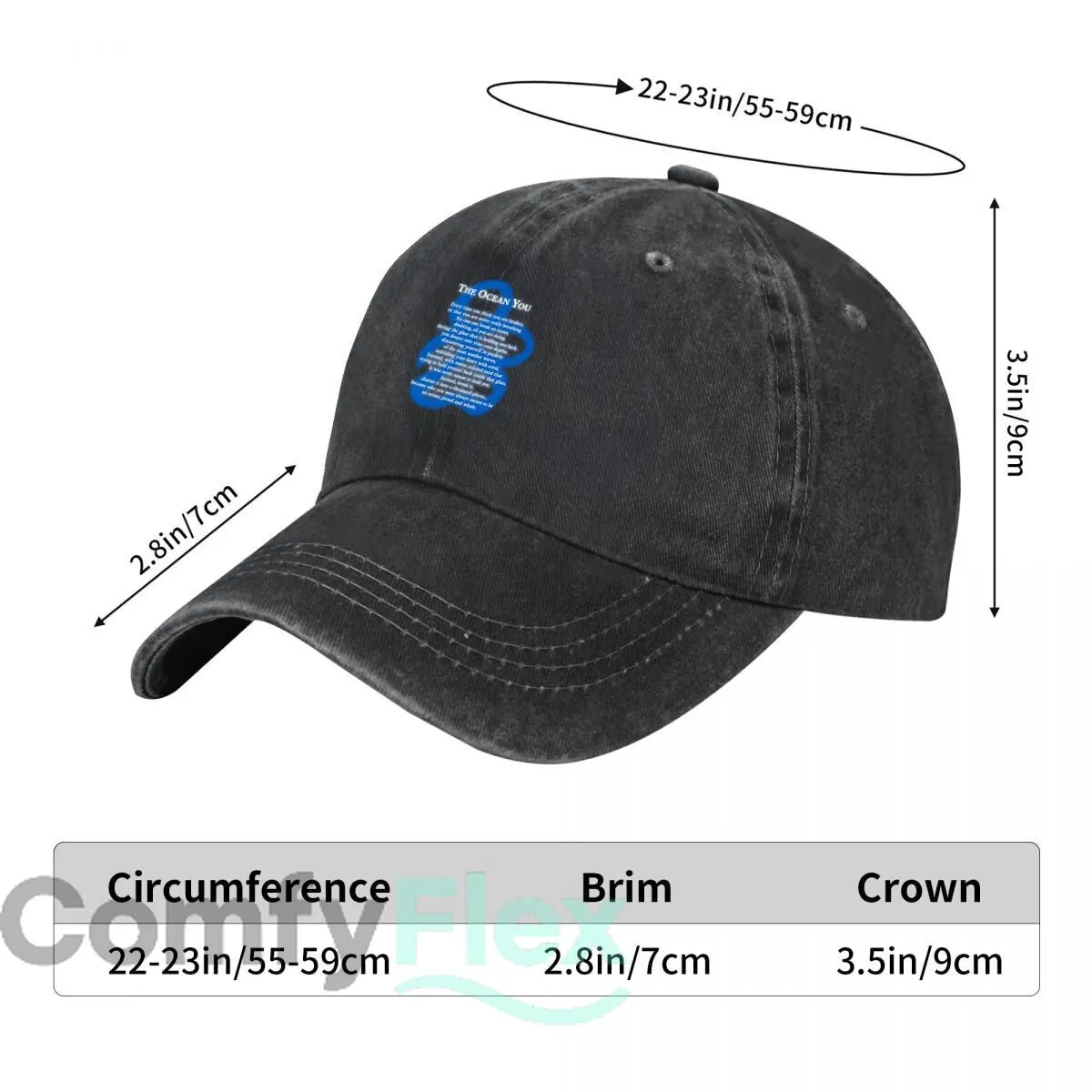 The Ocean You Inspirational Poem Blue Abstract Waves Washed Baseball Cap Outdoor Hat