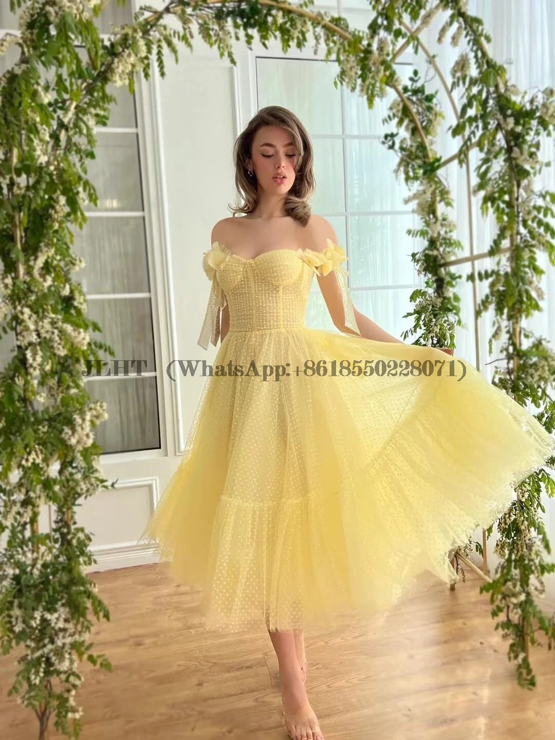 Dotted Tulle Off Shoulder Prom Dress for Women Sweetheart Midi Puffy Formal Party Gowns Evening Dresses Party Dress