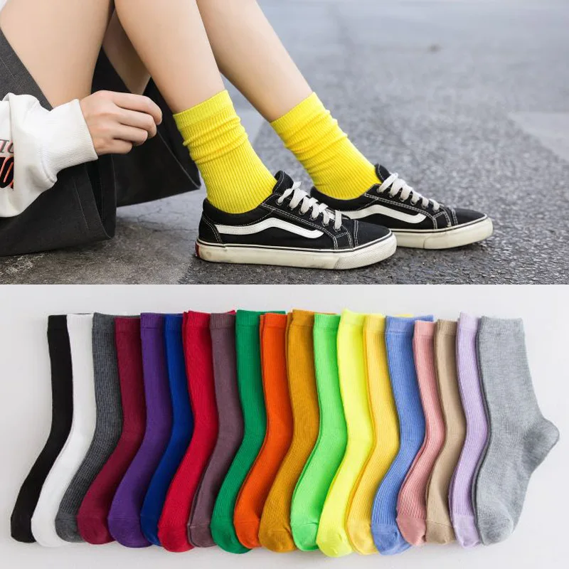 Women Socks Looes Cotton Blends Stripe Comfortable Middle Tube Long Sock Soft Breathable Solid Color Socks Spring Autumn Thin