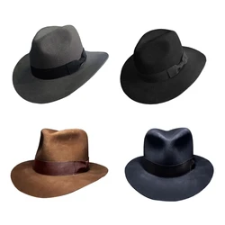 Elegant Fedoras Hat for Adult Party Hat with WovenBand RolePlay Costume Flat TopHat HippiesHat Stage Performances Hat