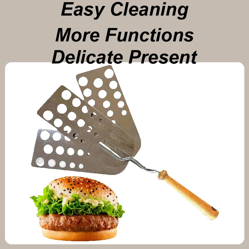 

Burger Flipper Stainless Steel Spatula Turner With Slots Heat Resistant Hamburger Turning Scraper Kitchen Utensil For Fish Cake