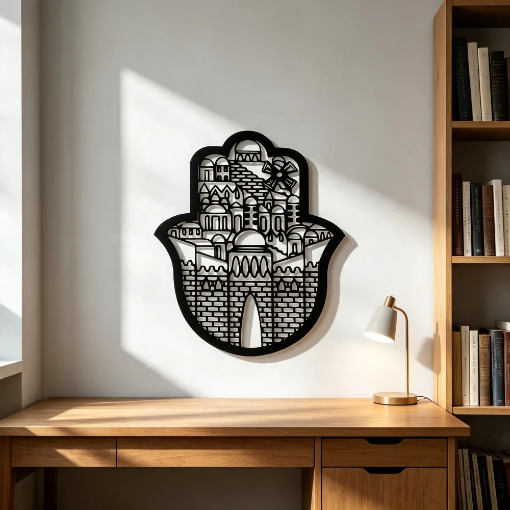 CIFBUY Iron Wall Art Hamsa Hand Metal Decor Rustproof Middle East Culture Sculpture For Jewish Home Entryway Garden Fence