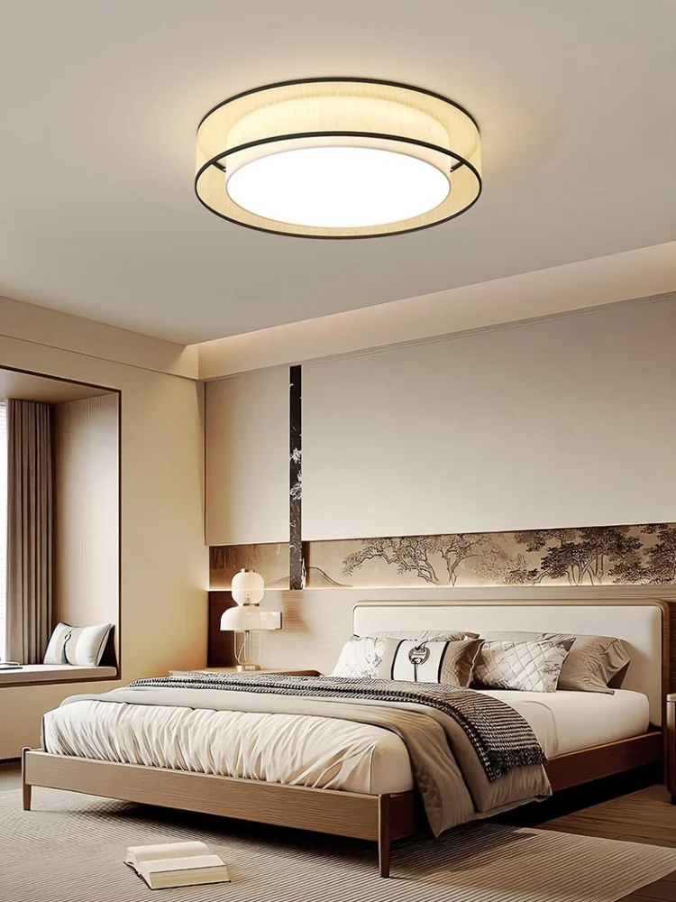 Luz de teto do quarto tecido estilo antigo e circular simples LED proteção para os olhos Luz de teto da sala