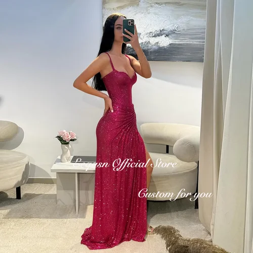 Imagen 2 del producto Vestidos De Noche con purpurina para mujer, vestido elegante De sirena sin tirantes para ocasión Formal, batas De Soirée divididas, largo, personalizado, 2025