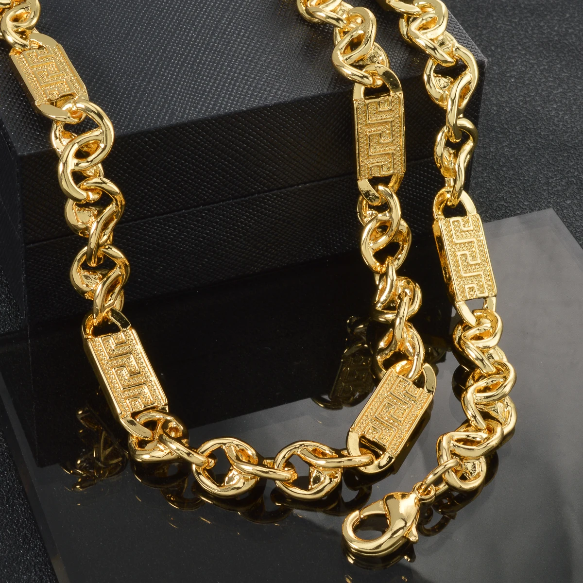 

18k Gold-plated Copper Necklace Bracelet Set Geometric Jewelry Necklace Bracelet With Extended Chain Hip-hop Accessories Gifts