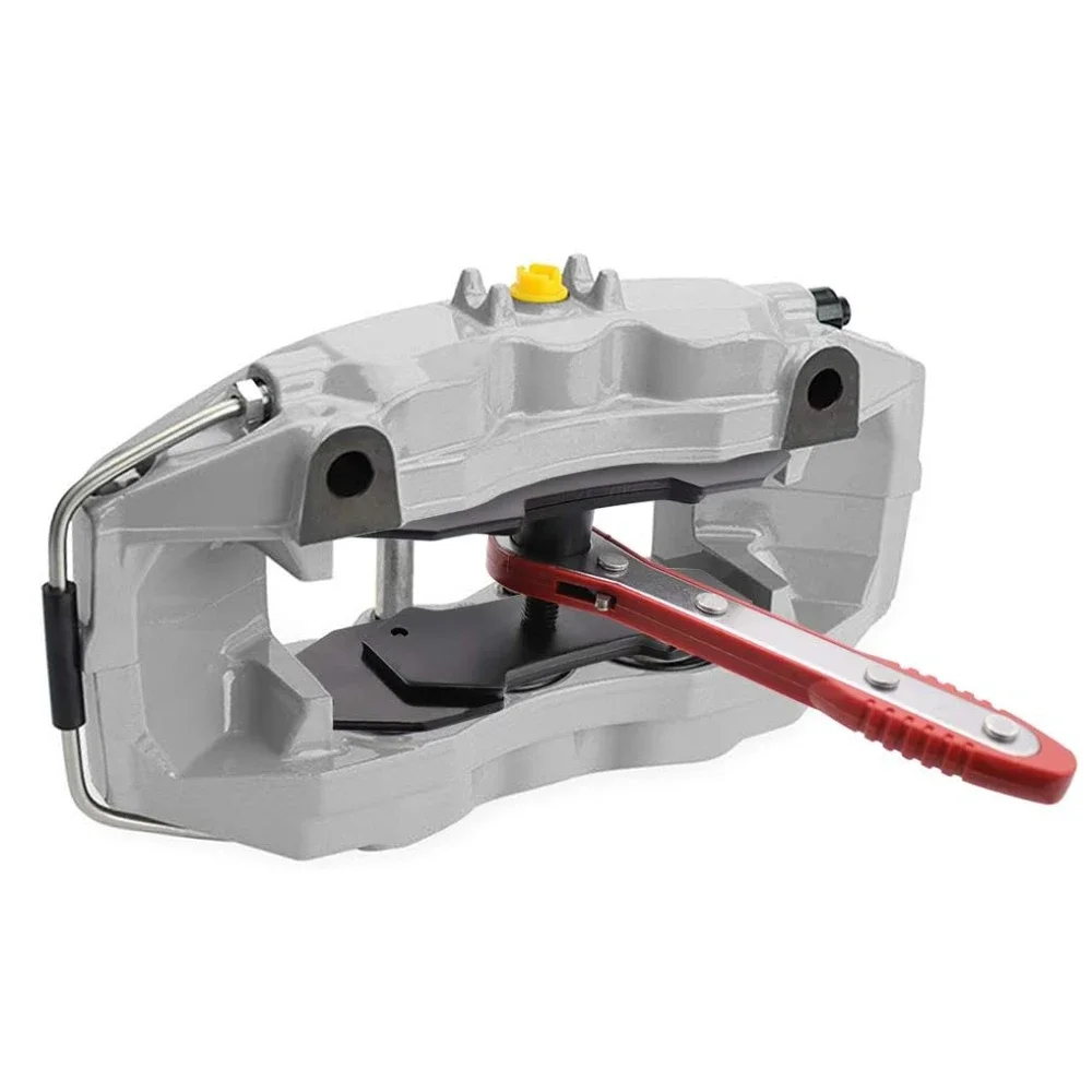 Brake Caliper Press Tool Car Ratcheting Brake Caliper Piston Spreader Press Tool with 2 pcs Steel Plates Red